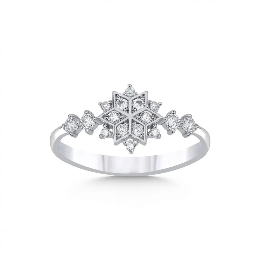 14ct/14K White Gold Natural Diamond Ring – Snowflake Diamond