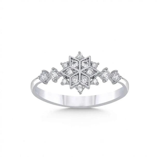 14ct/14K White Gold Natural Diamond Ring – Snowflake Diamond