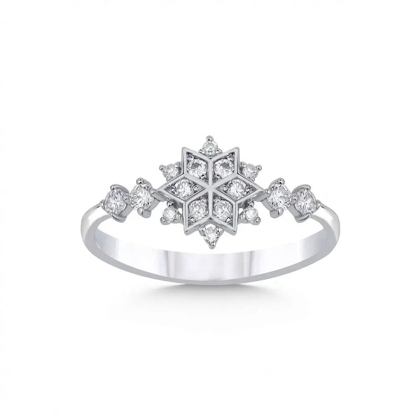 14ct/14K White Gold Natural Diamond Ring – Snowflake Diamond