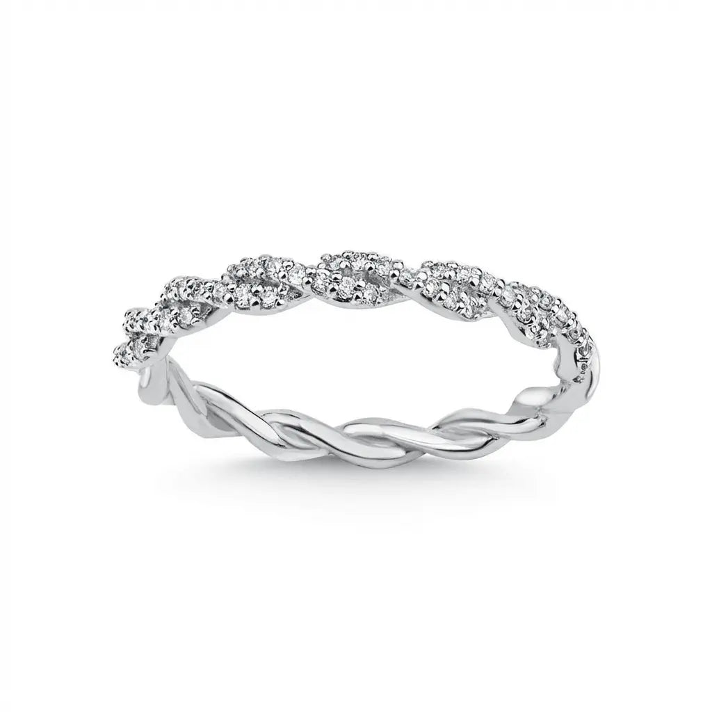 14ct/14K White Gold Natural Diamond Ring – Twisted Pavé Diamond