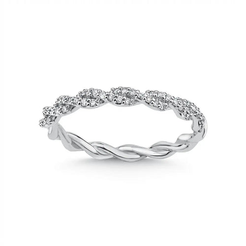Anillo de oro blanco de 14 ct/14 K con diamantes naturales – Diamantes pavé trenzados