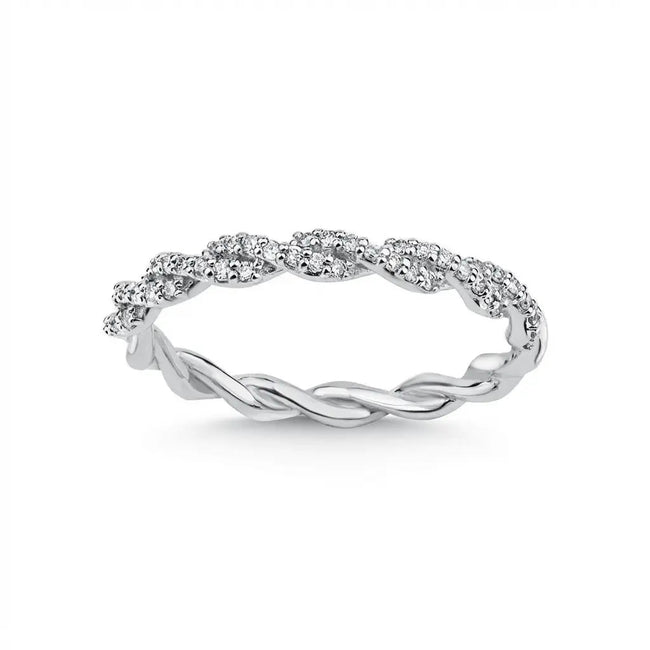 14ct/14K White Gold Natural Diamond Ring – Twisted Pavé Diamond