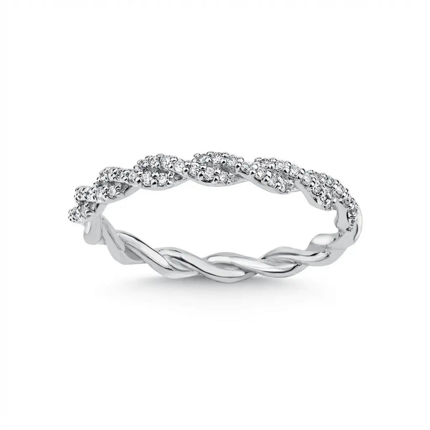 14ct/14K White Gold Natural Diamond Ring – Twisted Pavé Diamond