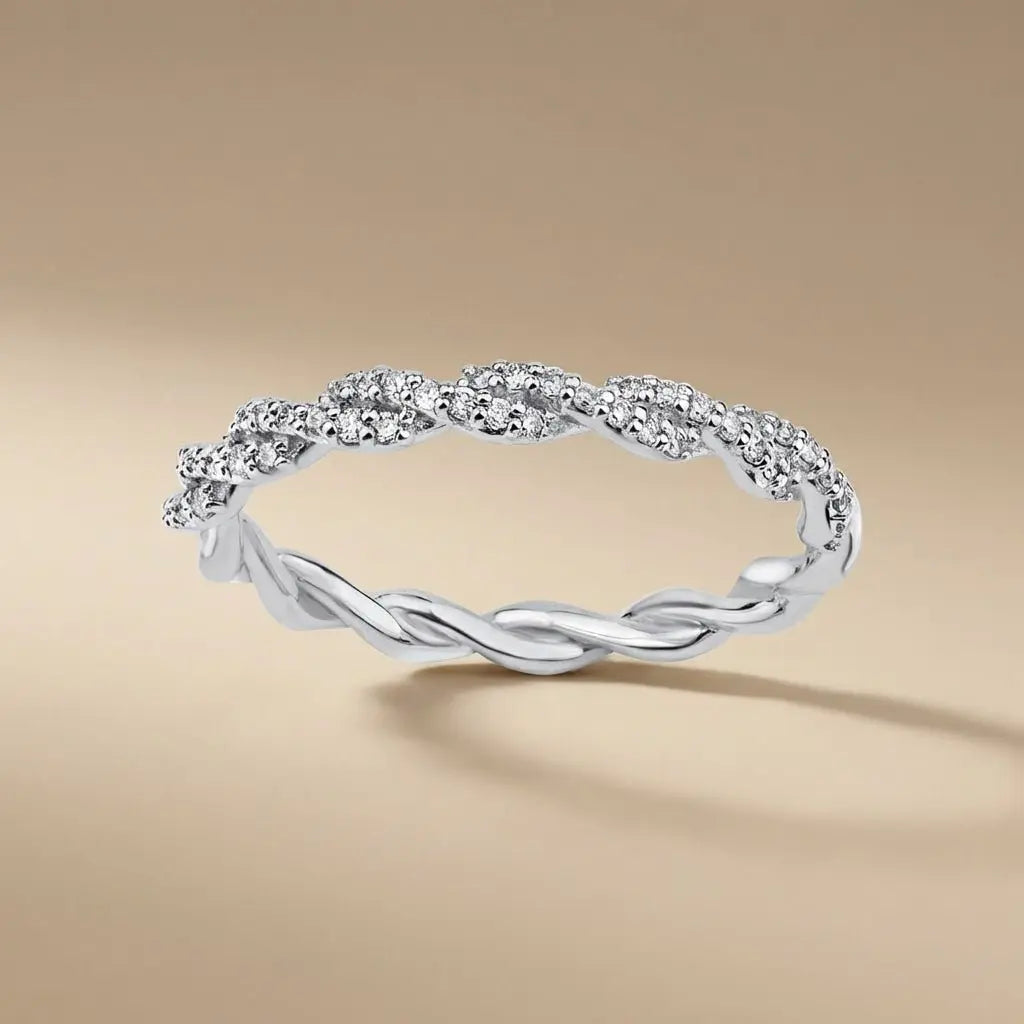 14ct/14K White Gold Natural Diamond Ring – Twisted Pavé Diamond