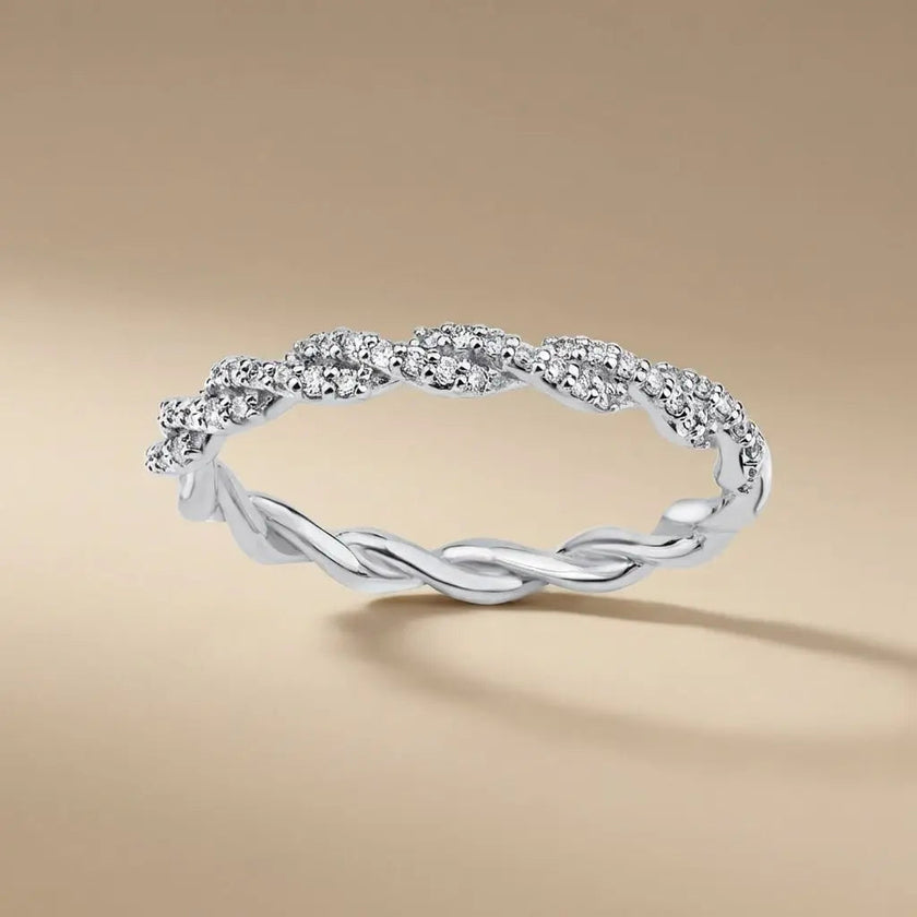 14ct/14K White Gold Natural Diamond Ring – Twisted Pavé Diamond