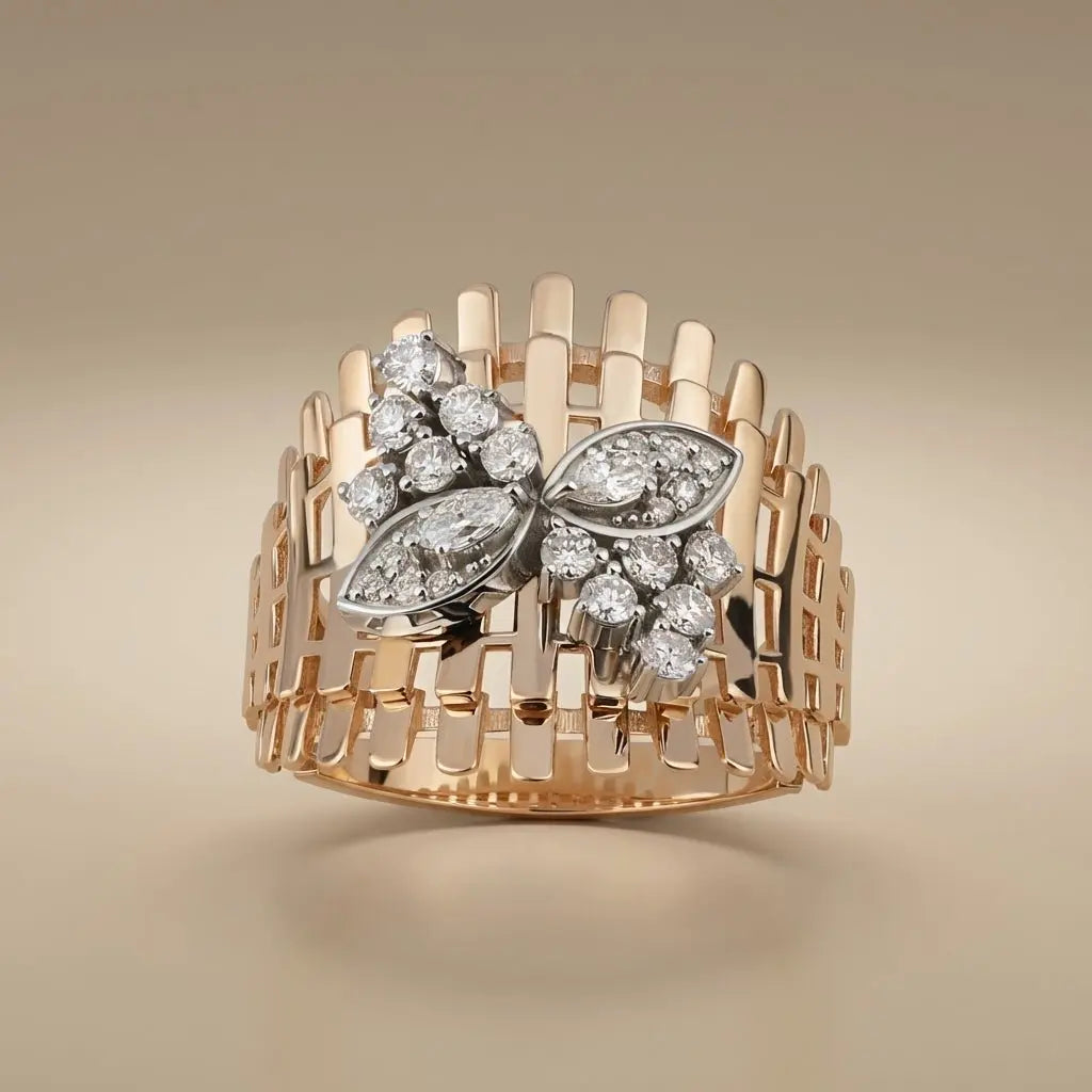 14ct/14K Gold Natural Diamond Ring – Floral Diamond Statement 0.58ct
