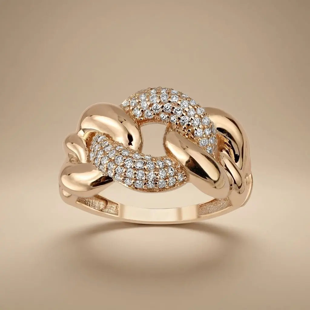 14ct/14K Gold Natural Diamond Ring – Pavé Link Diamond