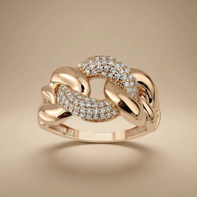 14ct/14K Gold Natural Diamond Ring – Pavé Link Diamond