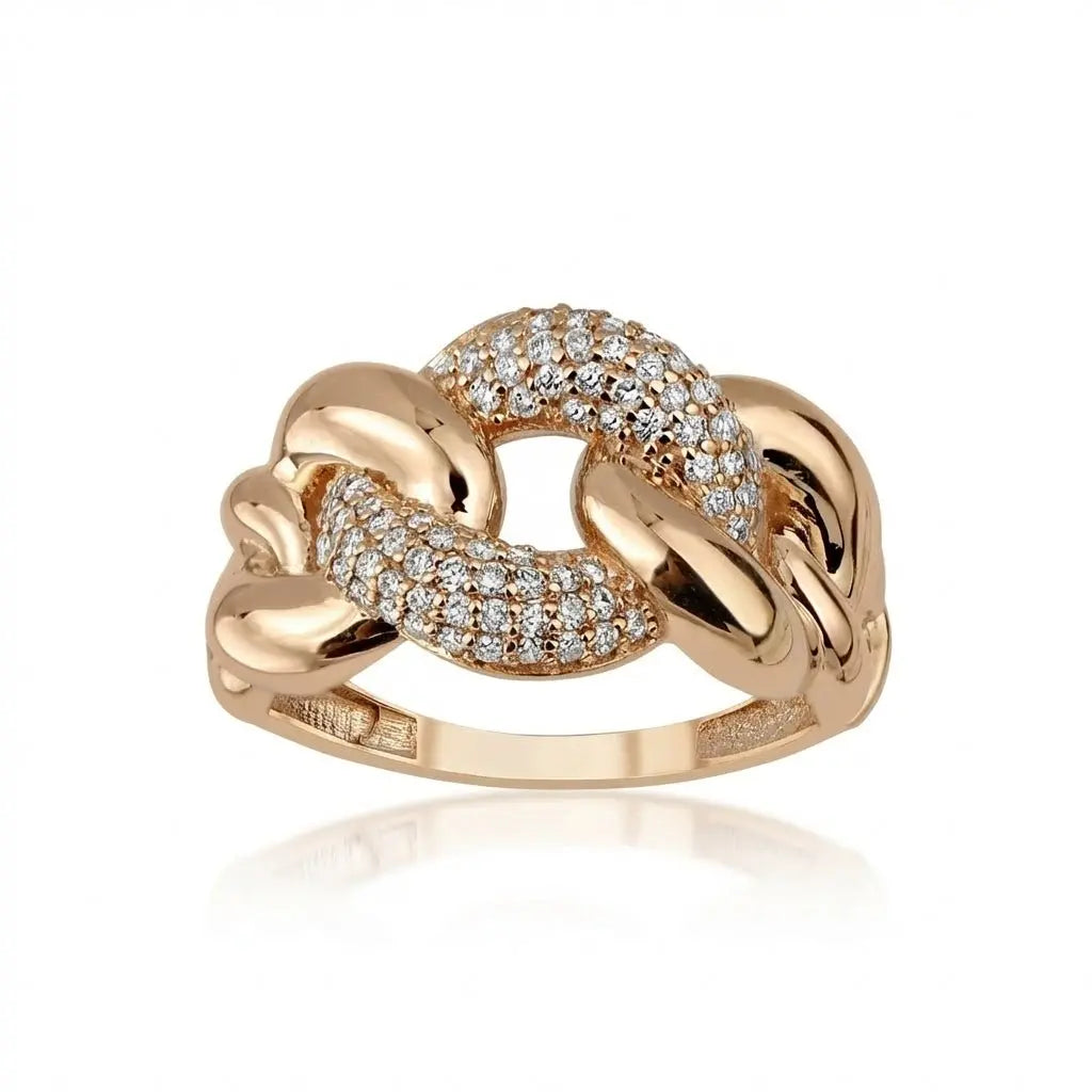 14ct/14K Gold Natural Diamond Ring – Pavé Link Diamond