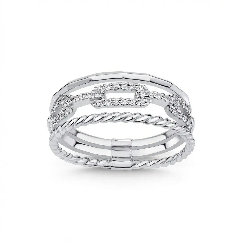 14ct/14K White Gold Natural Diamond Ring – Triple Pavé Diamond