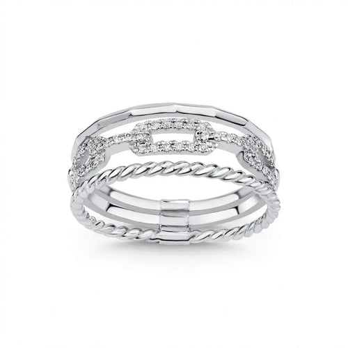 Anillo de oro blanco de 14 ct/14 K con diamantes naturales – Triple pavé de diamantes