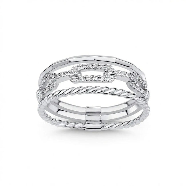 14ct/14K White Gold Natural Diamond Ring – Triple Pavé Diamond