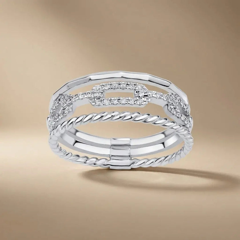 14ct/14K White Gold Natural Diamond Ring – Triple Pavé Diamond