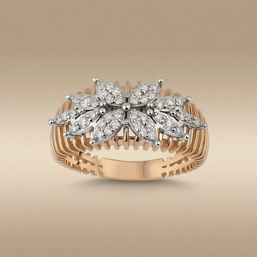 14ct/14K Gold Natural Diamond Ring – Floral Cluster Diamond Statement