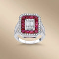 14ct/14K White Gold Natural Ruby & Diamond Ring – Ruby Diamond Halo Statement