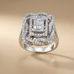 14ct/14K White Gold Natural Diamond Ring – Baguette Pavé Diamond Statement