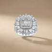 Anillo de oro blanco de 14 ct/14 K con diamantes naturales – Baguette, diamante, radiante, ostentoso