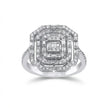 14ct/14K White Gold Natural Diamond Engagement Ring – Geometric Baguette Halo Diamond 0.85ct
