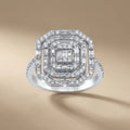 14ct/14K White Gold Natural Diamond Engagement Ring – Geometric Baguette Halo Diamond 0.85ct