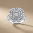 14ct/14K White Gold Natural Diamond Engagement Ring – Geometric Baguette Halo Diamond 0.85ct