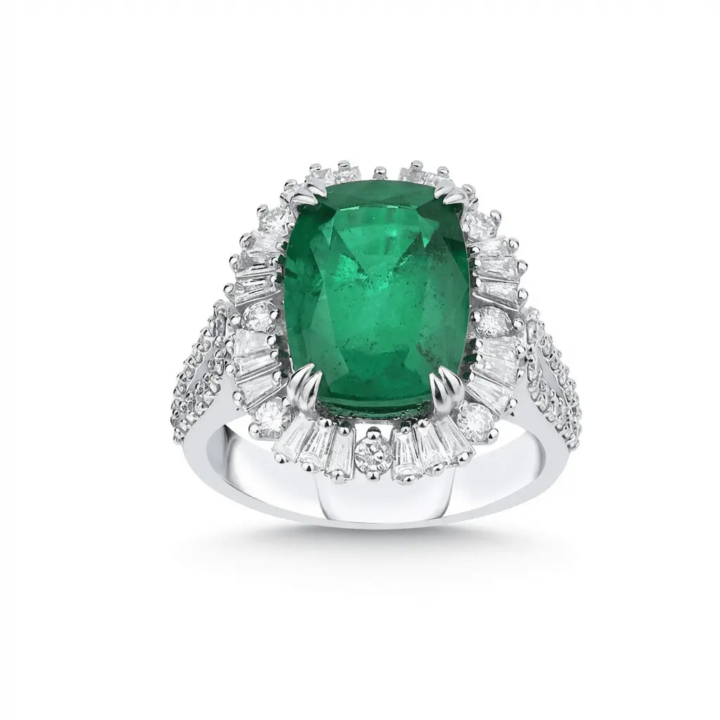 14ct/14K White Gold Natural Emerald & Diamond Ring – Emerald Halo 4.78ct