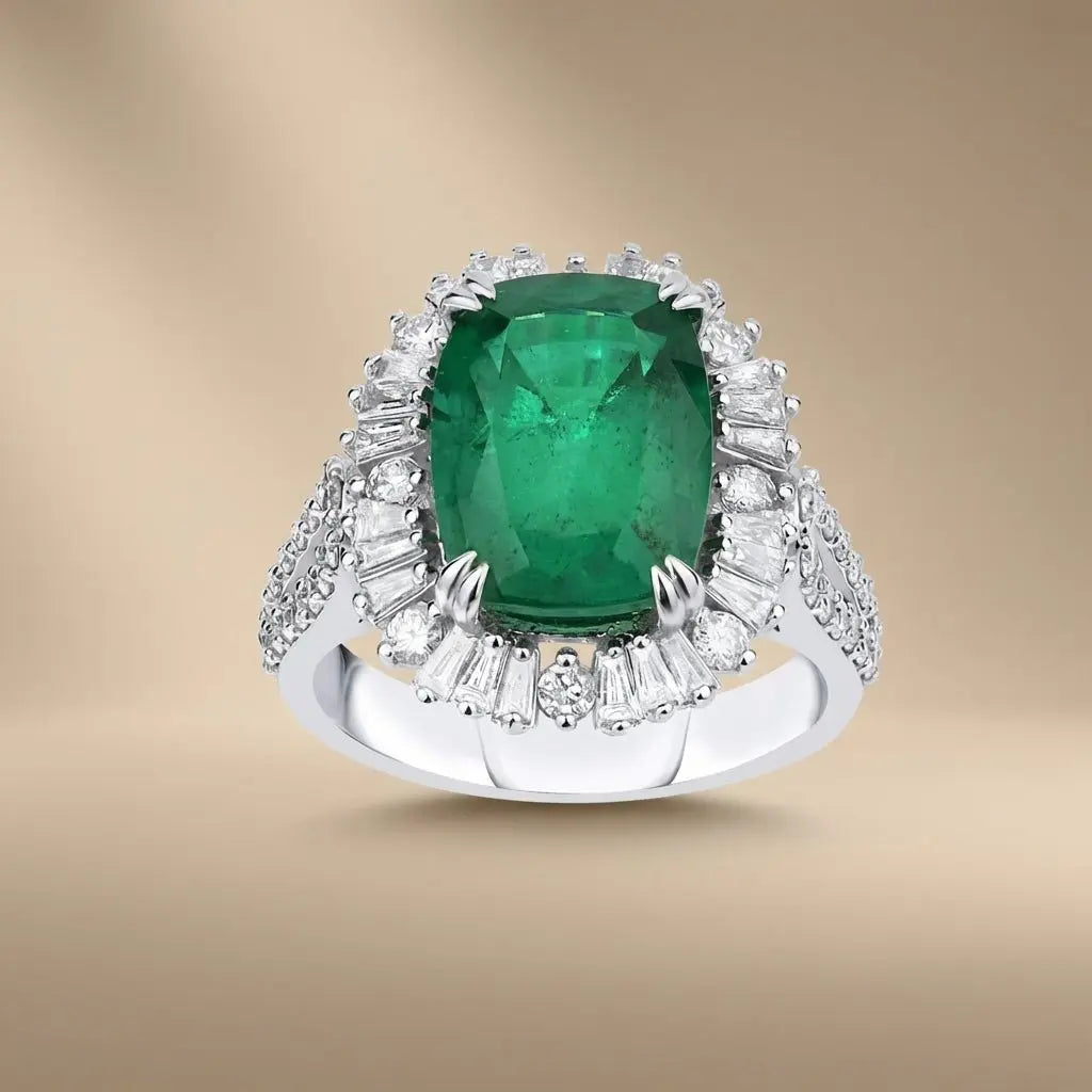 14ct/14K White Gold Natural Emerald & Diamond Ring – Emerald Halo 4.78ct