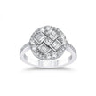 14ct/14K White Gold Natural Diamond Ring – Baguette Round Diamond Cluster 0.96ct
