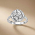 14ct/14K White Gold Natural Diamond Ring – Baguette Round Diamond Cluster 0.96ct