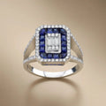 14ct/14K White Gold Natural Sapphire & Diamond Ring – Sapphire Diamond Halo 0.44ct