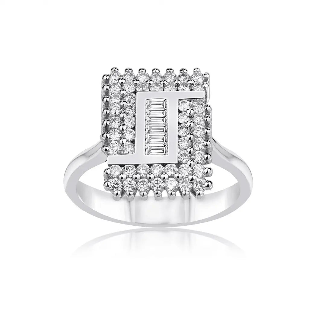 14ct/14K White Gold Natural Diamond Ring – Geometric Baguette Diamond Frame 0.62ct