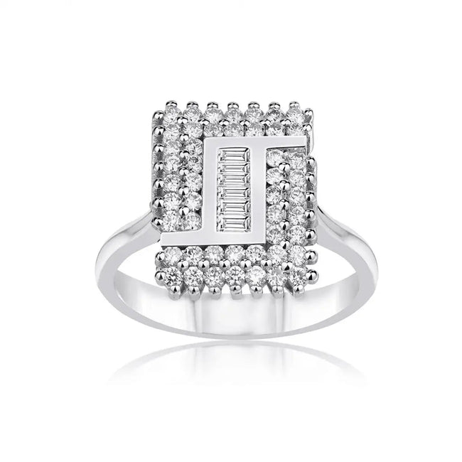14ct/14K White Gold Natural Diamond Ring – Geometric Baguette Diamond Frame 0.62ct