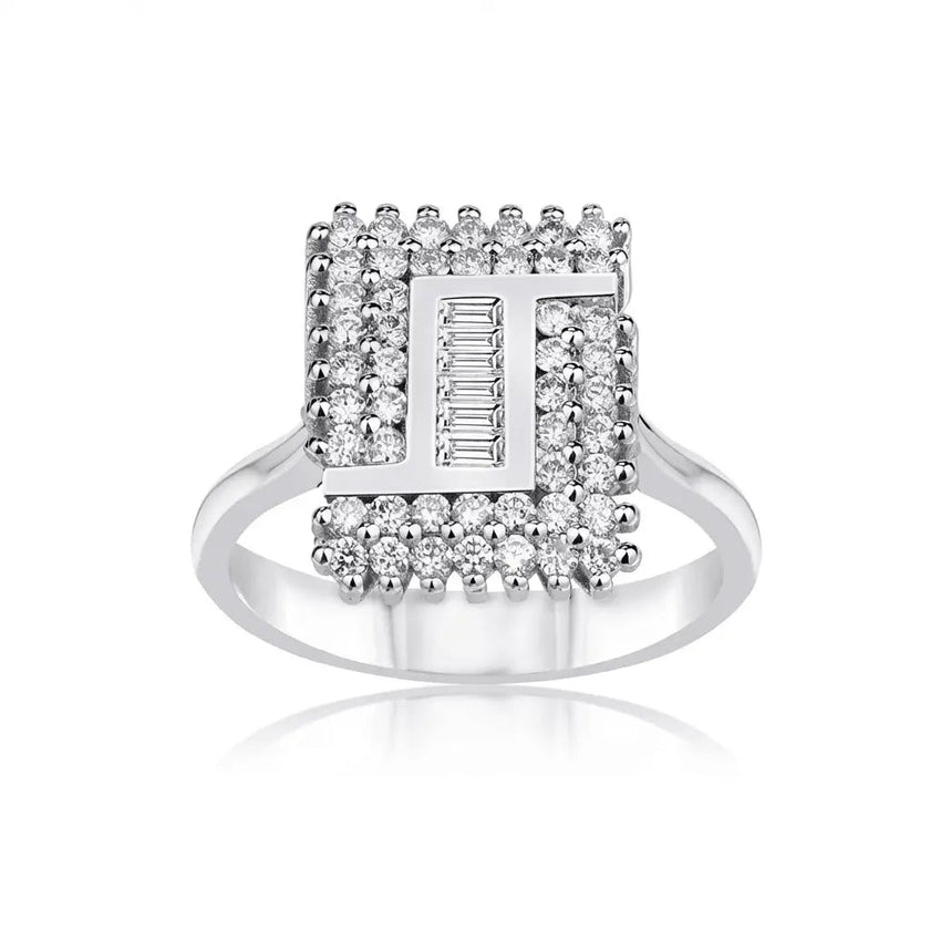 14ct/14K White Gold Natural Diamond Ring – Geometric Baguette Diamond Frame 0.62ct