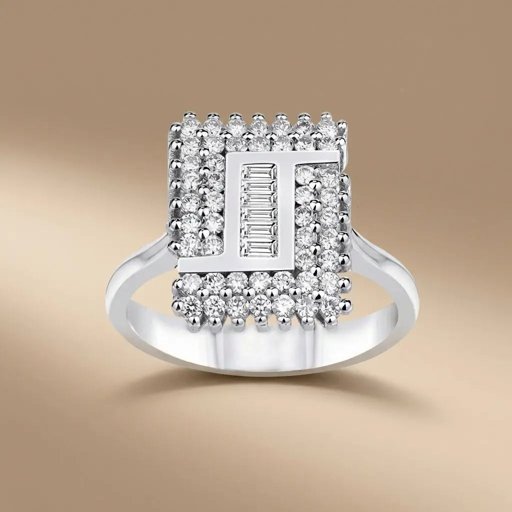 14ct/14K White Gold Natural Diamond Ring – Geometric Baguette Diamond Frame 0.62ct