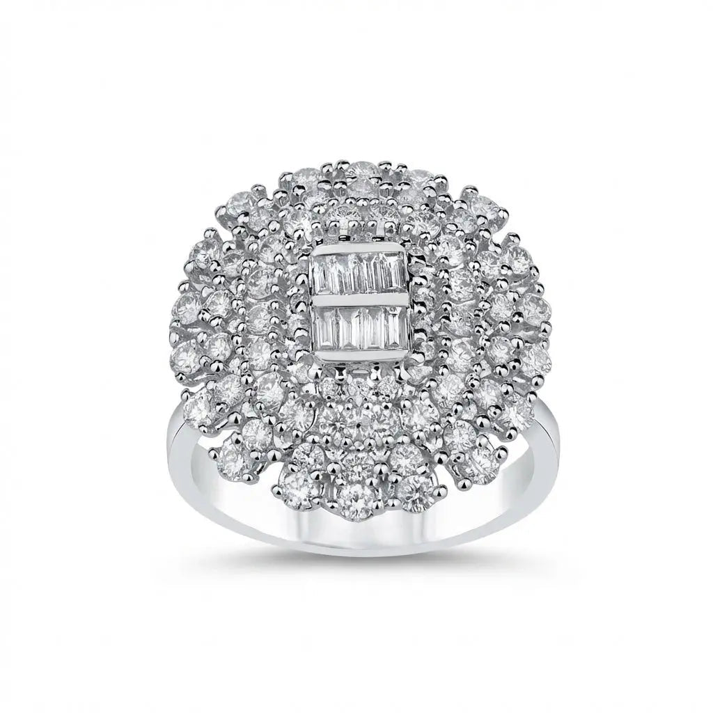 14ct/14K White Gold Natural Diamond Ring – Vintage Floral Diamond Cluster 1.43ct