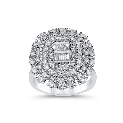 Anillo de oro blanco de 14 ct/14 K con diamante natural – Ramillete floral vintage de diamantes de 1,43 ct