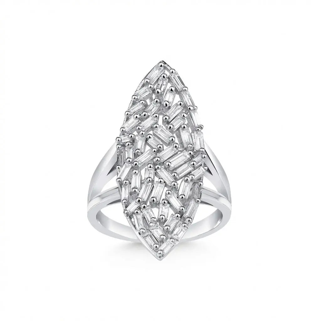 14ct/14K White Gold Natural Diamond Ring – Marquise Baguette 0.96ct