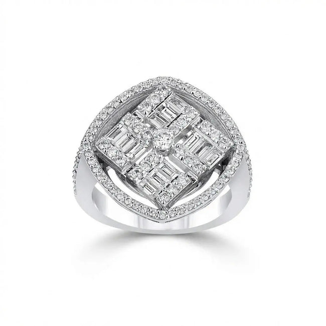 14ct/14K White Gold Natural Diamond Ring – Square Halo Cluster 1.28ct