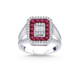 14ct/14K White Gold Natural Ruby & Diamond Ring – Ruby Halo Diamond with Baguette Center 1.47ct
