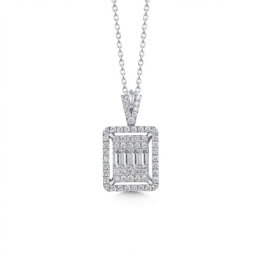 14ct/14K White Gold Natural Diamond Pendant – Square Baguette Diamond Halo 1.08ct