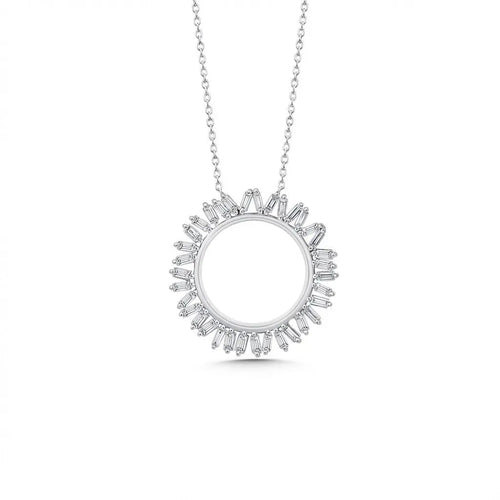 14ct/14K White Gold Natural Diamond Pendant – Circular Baguette Diamond Sunburst 0.45ct