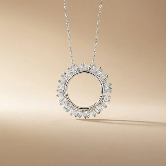 14ct/14K White Gold Natural Diamond Pendant – Circular Baguette Diamond Sunburst 0.45ct