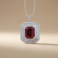 14ct/14K White Gold Ruby & Diamond Pendant – Emerald Cut Ruby Diamond Halo 1.12ct