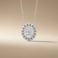 14ct/14K White Gold Natural Diamond Pendant – Oval Halo Diamond with Baguette Center 0.37ct