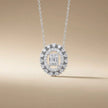14ct/14K White Gold Natural Diamond Pendant – Oval Halo Diamond with Baguette Center 0.37ct