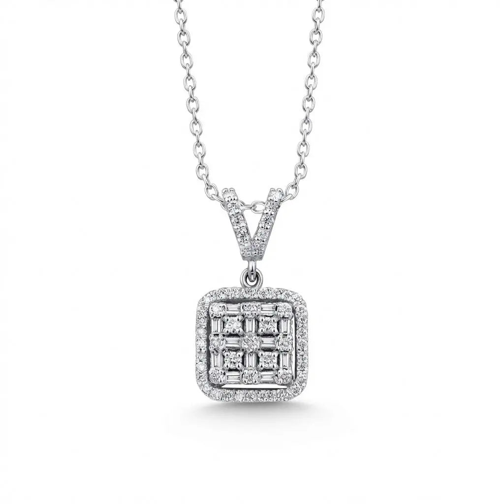 14ct/14K White Gold Natural Diamond Pendant – Square Cluster Diamond 0.36ct