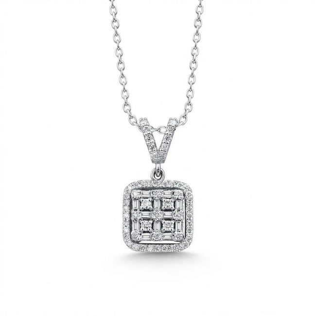 14ct/14K White Gold Natural Diamond Pendant – Square Cluster Diamond 0.36ct