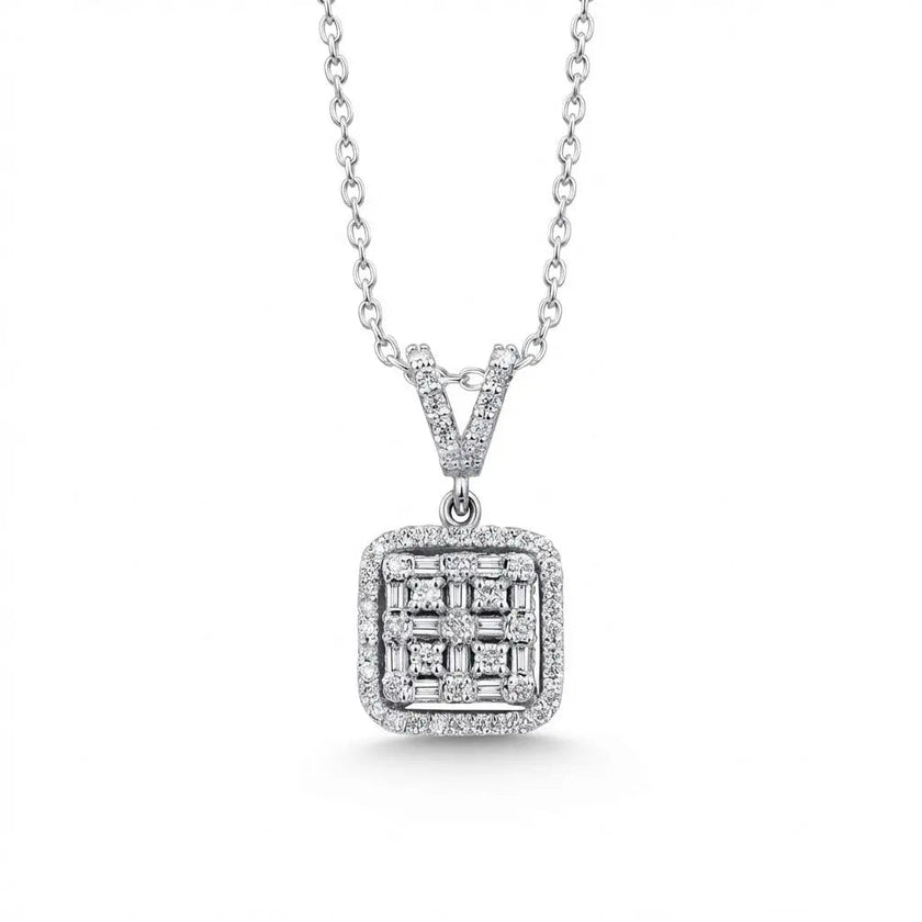 14ct/14K White Gold Natural Diamond Pendant – Square Cluster Diamond 0.36ct