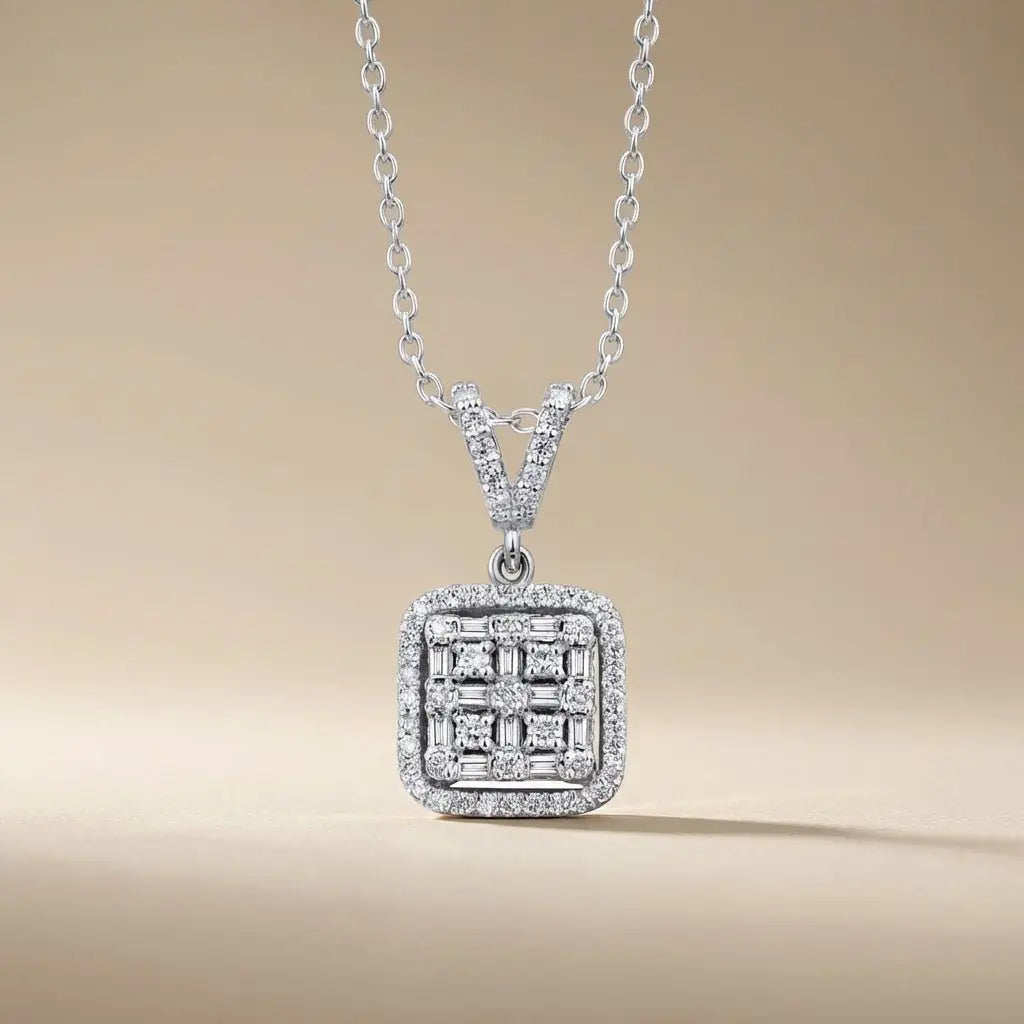 14ct/14K White Gold Natural Diamond Pendant – Square Cluster Diamond 0.36ct