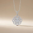 14ct/14K White Gold Natural Diamond Pendant – Floral Diamond with Baguette Center 0.61ct