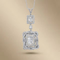 14ct/14K White Gold Natural Diamond Pendant – Double Halo Baguette Diamond Statement 1.44ct